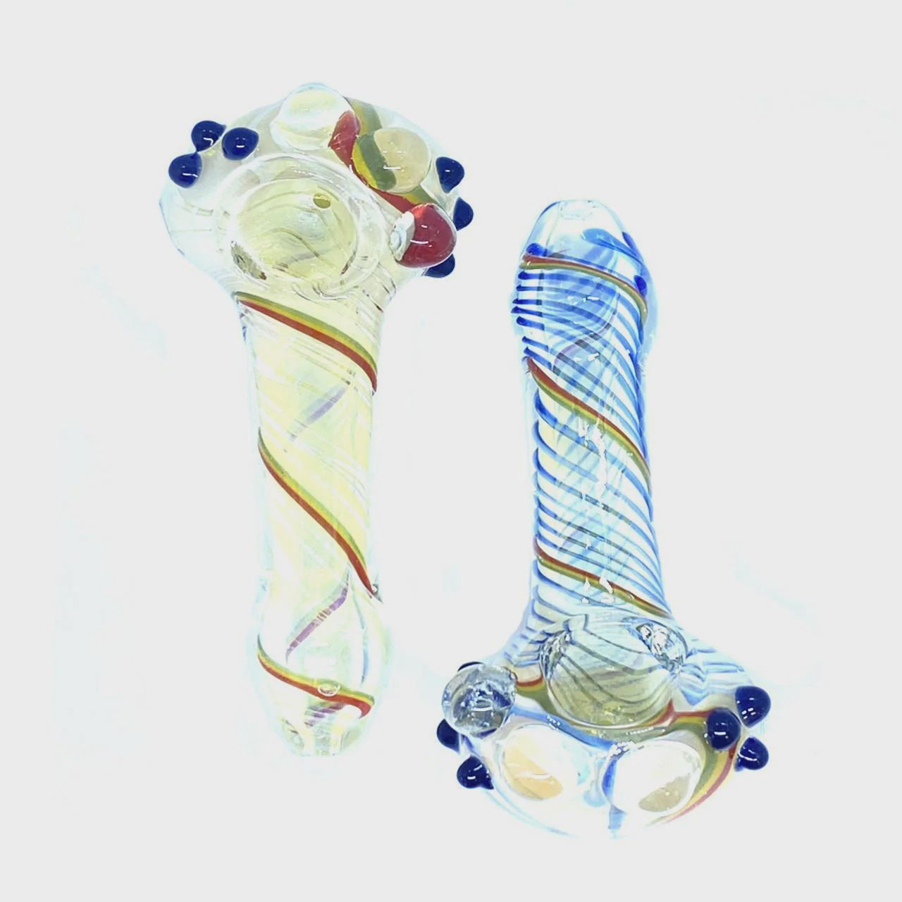 Glass Silver Fume Spiral Rasta Line Marble Spoon - 4.5 Inches - 231 Grams - Assorted Colors -  [Y248]