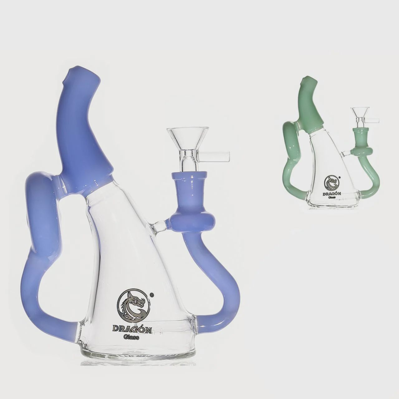Dragon Glass Water Pipe Swervy Body Design With Inline Perc + Hand Grip &amp; Slightly Bent Neck - 265 Grams - 7.05 Inches [DGE-343]