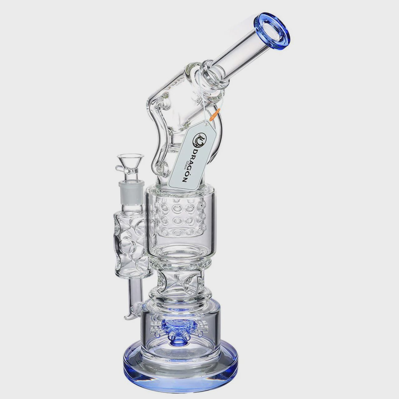 Dragon Glass Water Pipe Thick Base With Sprinkler Perc Ice Catcher &amp; Bent Cylinder Handle Neck - 1252 Grams - 16.5 Inches - Assorted Colors [DGA-022]