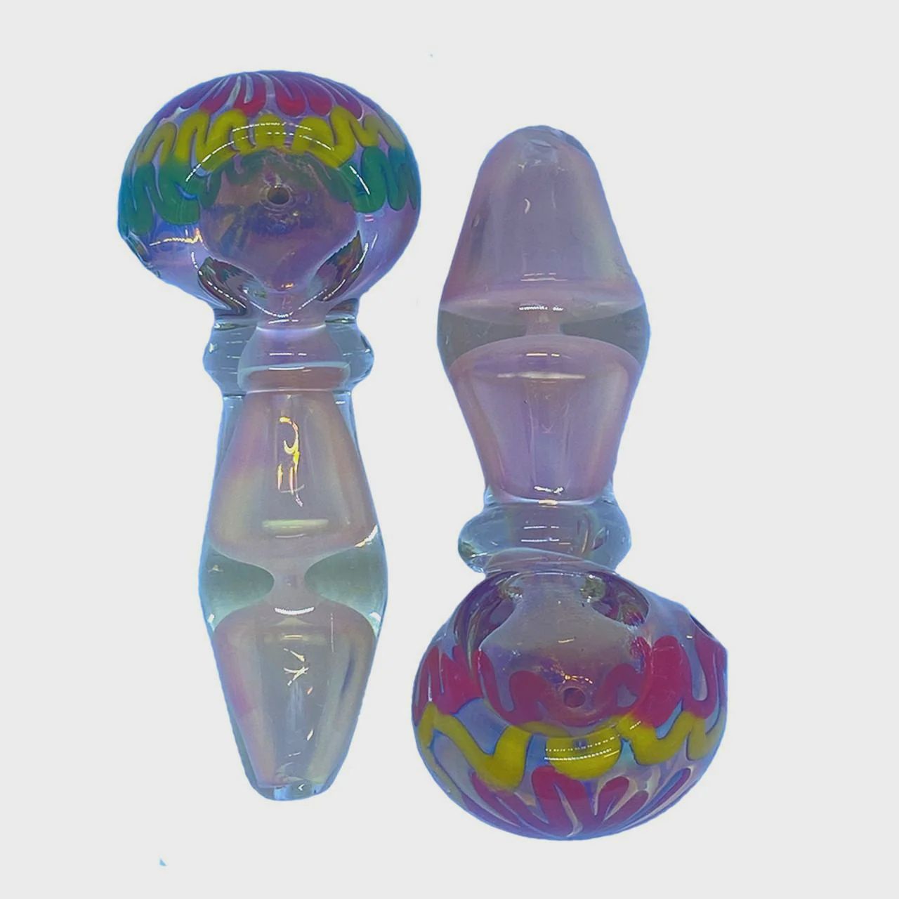 Glass Spoon With Divided Gold Fumed Swirl Head - 5 Inches - 311 Grams - Assorted Colors  [GA20]