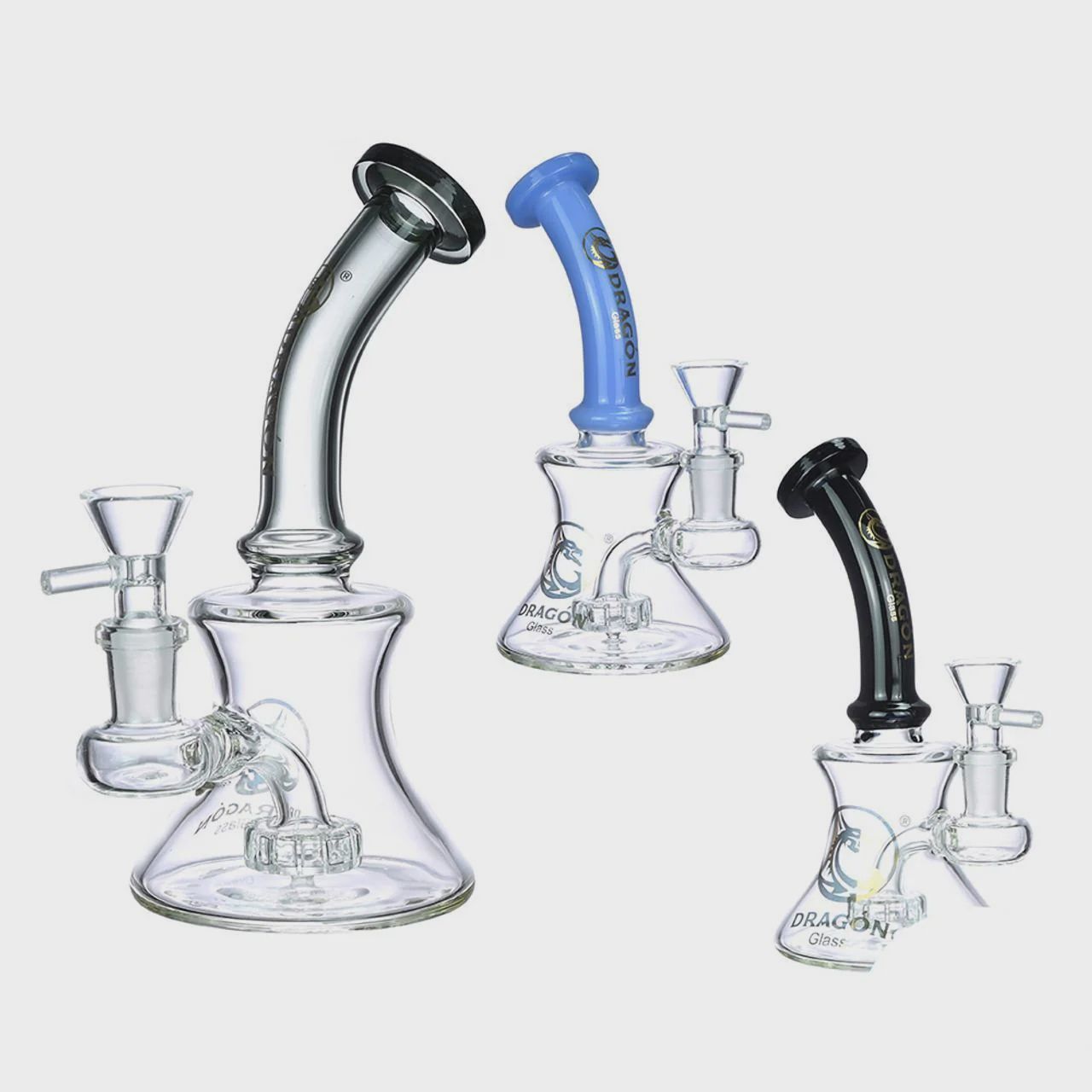 Dragon Glass Water Pipe With Bell Shape Base + Matrix Perc &amp; Bent Neck - 200 Grams - 6 Inches - Assorted Colors [DGE-291]