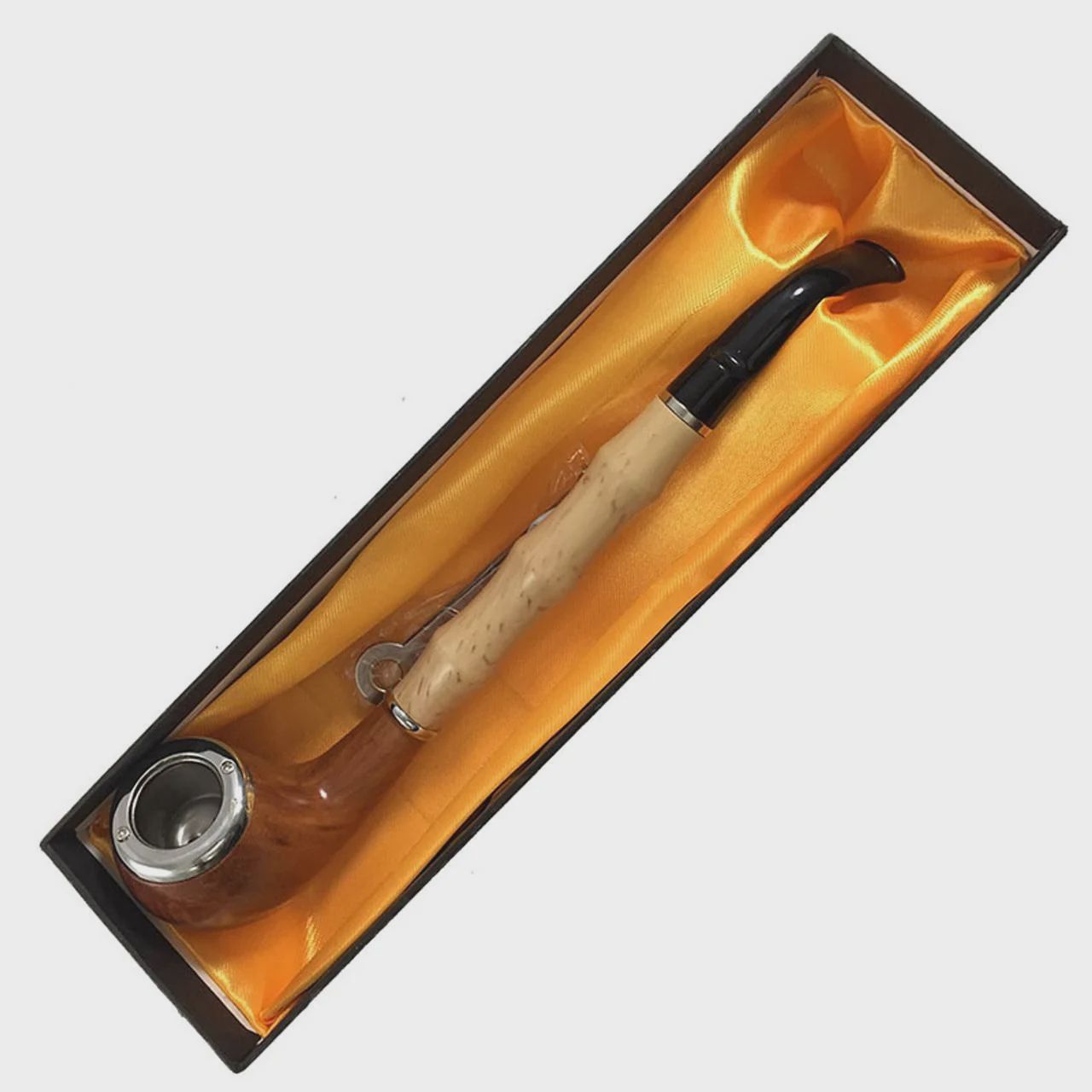 Long Wood Pipe With Metal Bowl - 10 Inches [30271]