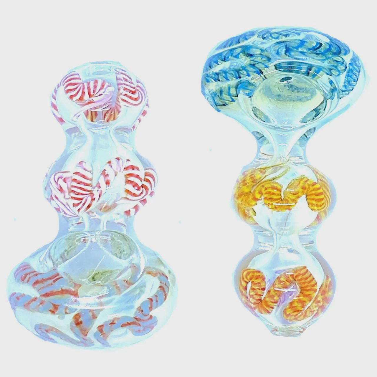 Glass Spoon With Round Latticino Lines - 243 Grams - 4 Inches - Assorted Colors [C138]