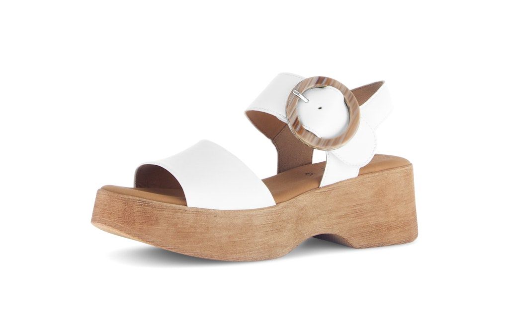 Leather Sandals with Circle Buckle in White