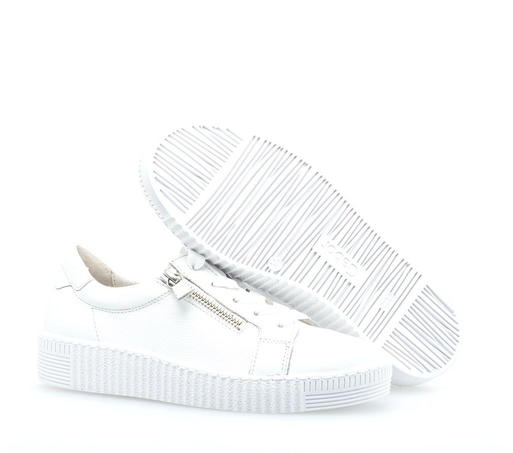 Wedge Sole Sneakers with Side Zipper in White