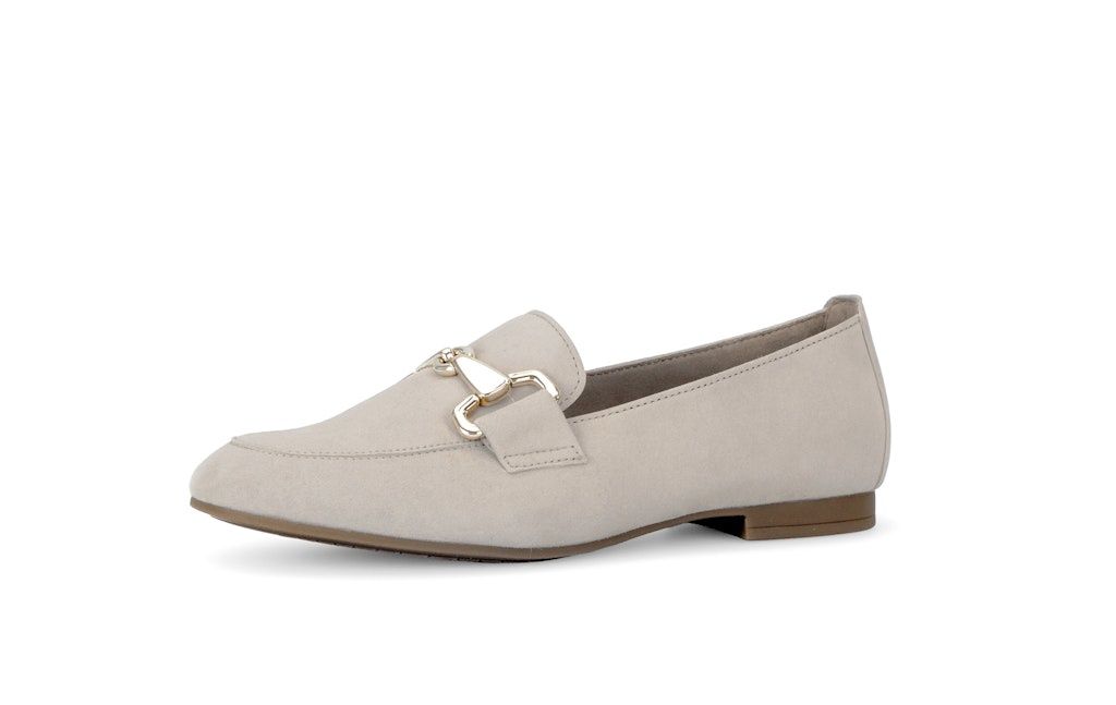 Leather Loafer with Chain Detail in Beige