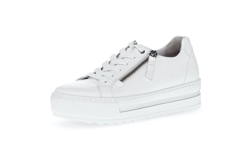 Lace-Up Sneakers with Side Zipper in White