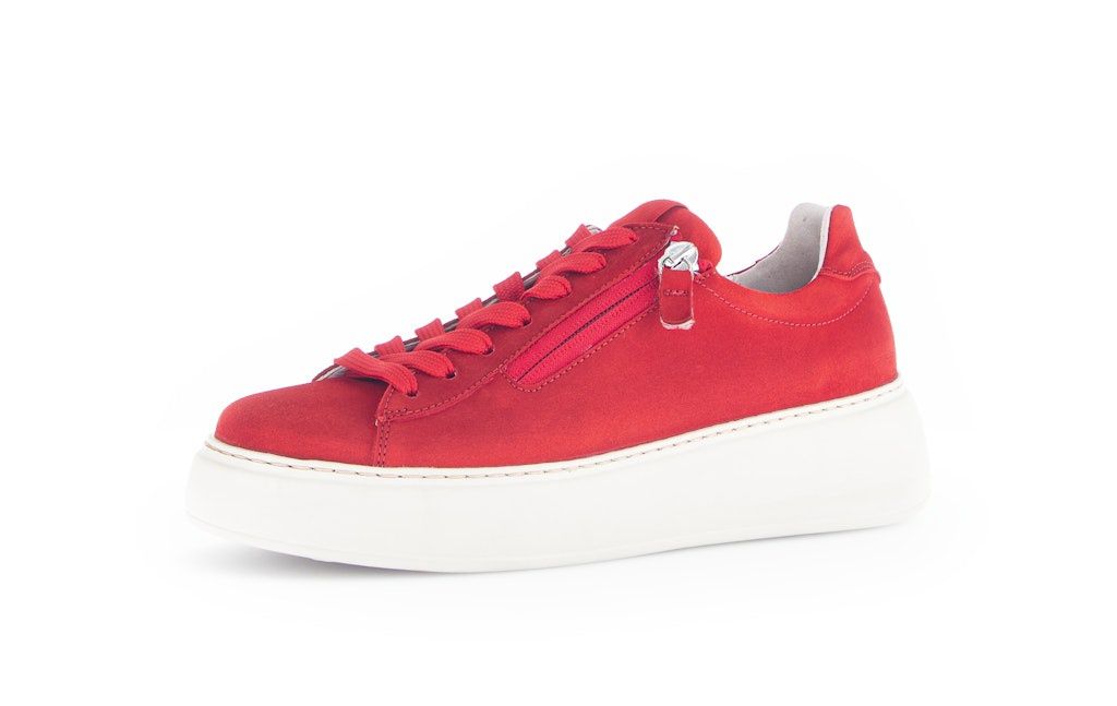 Suede Sneakers with Side Zipper in Red