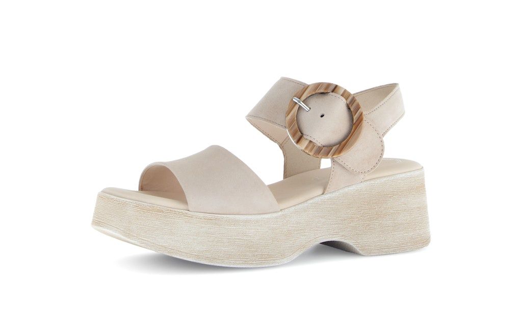 Leather Sandals with Circle Buckle in Beige