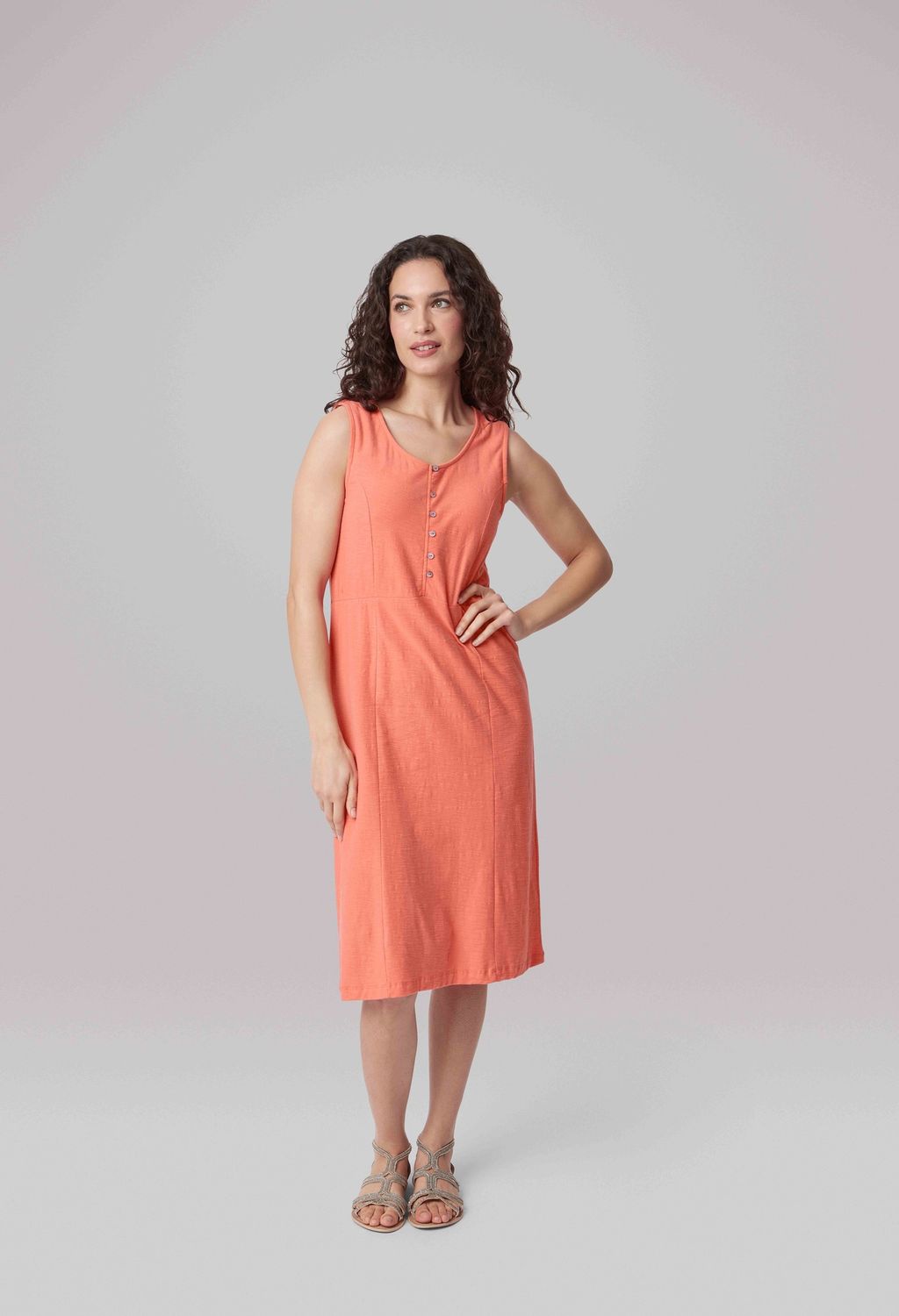 Teresa Dress Solid Slub in Soft Coral