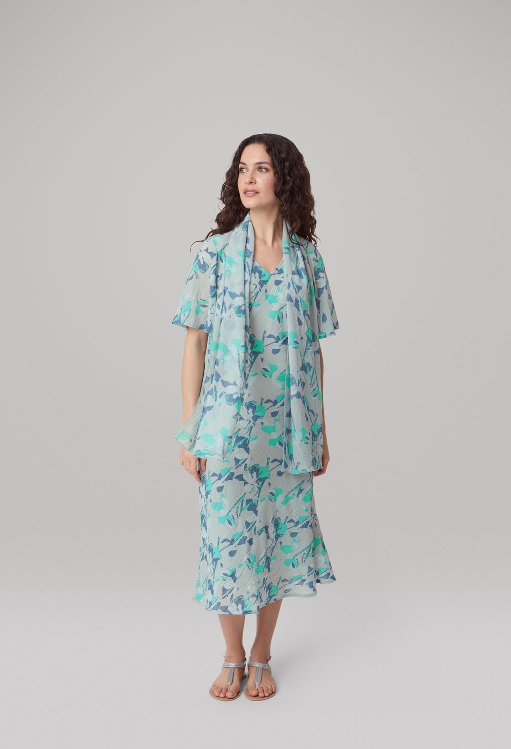 Graphic Floral Shawl in Navy Mix
