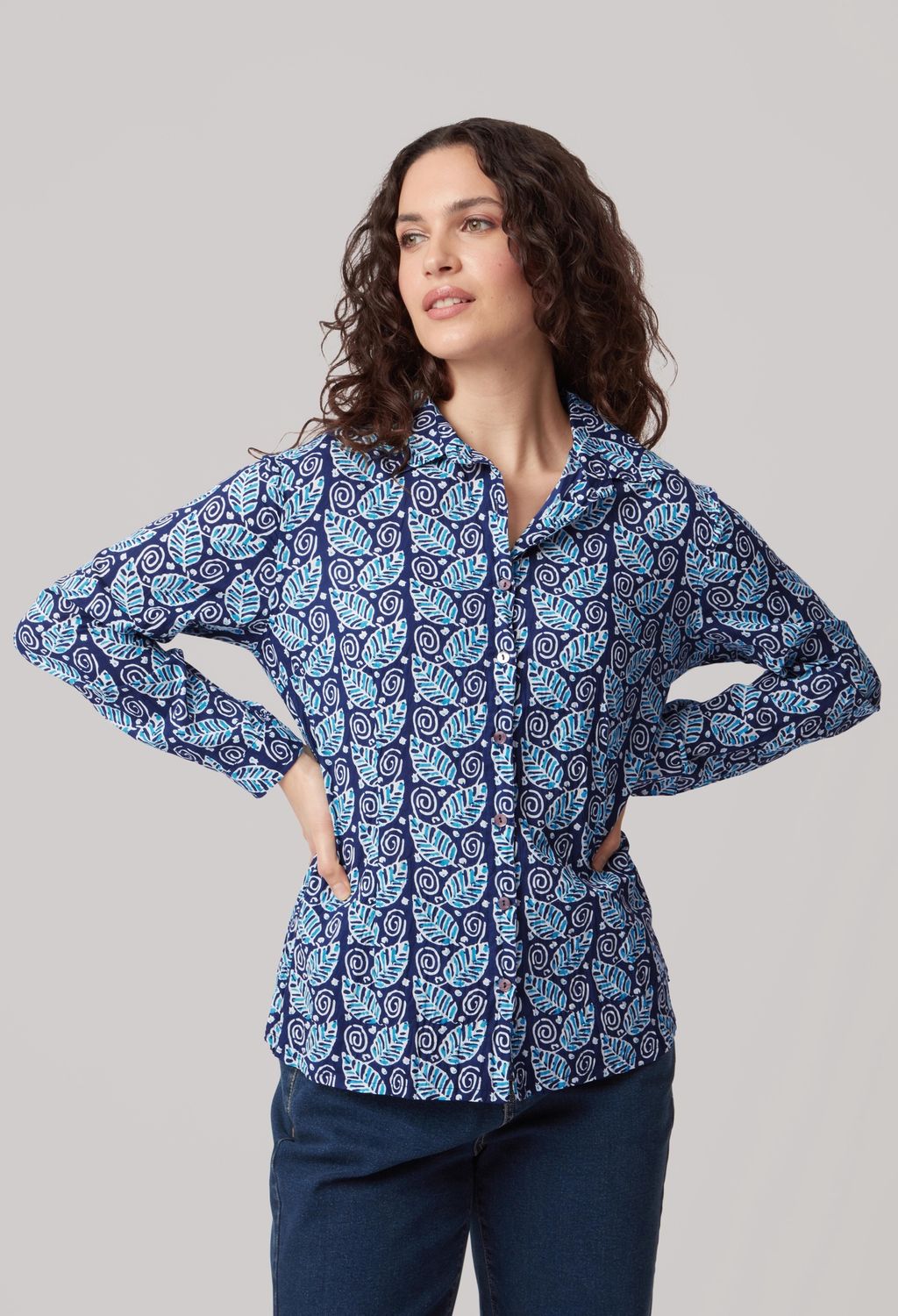 Ceana Crinkled Shirt Coastal Leaf in Blue Mix