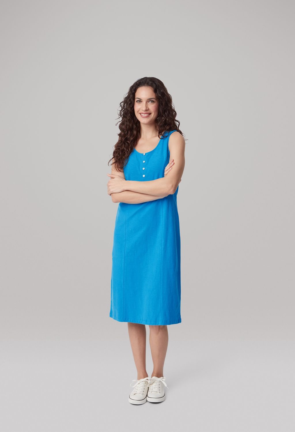 Teresa Dress Solid Slub in Bright Blue
