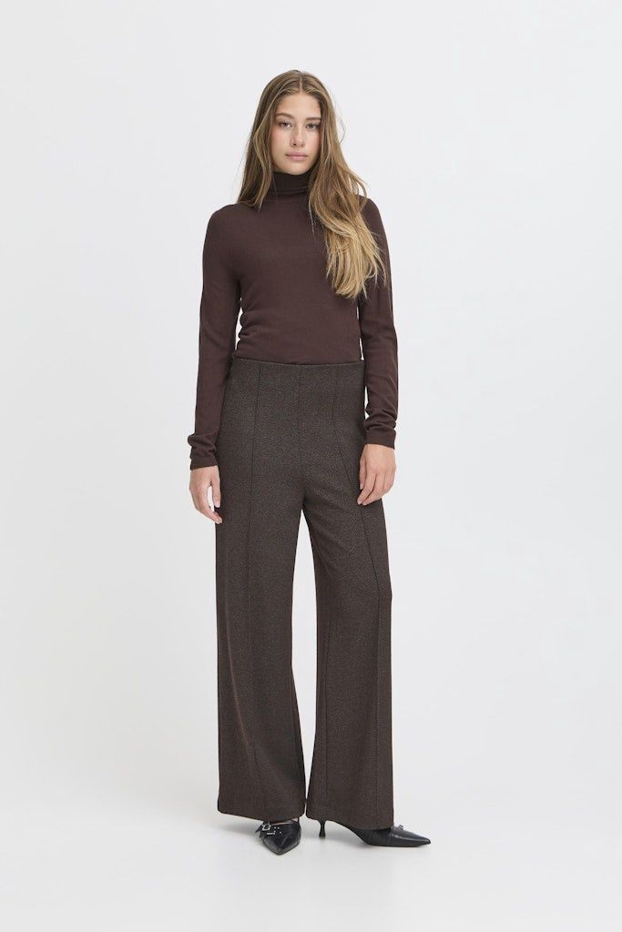 Kate Jacquard Trousers in Black Brown Herringbone