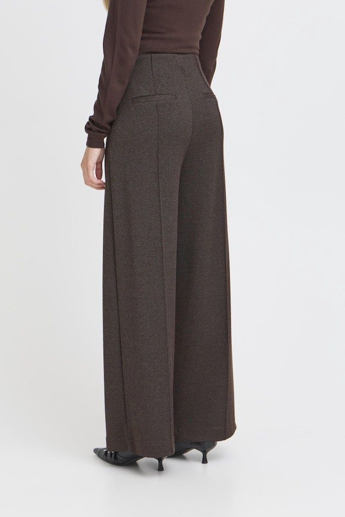 Kate Jacquard Trousers in Black Brown Herringbone