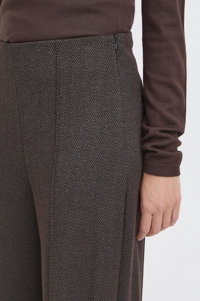 Kate Jacquard Trousers in Black Brown Herringbone