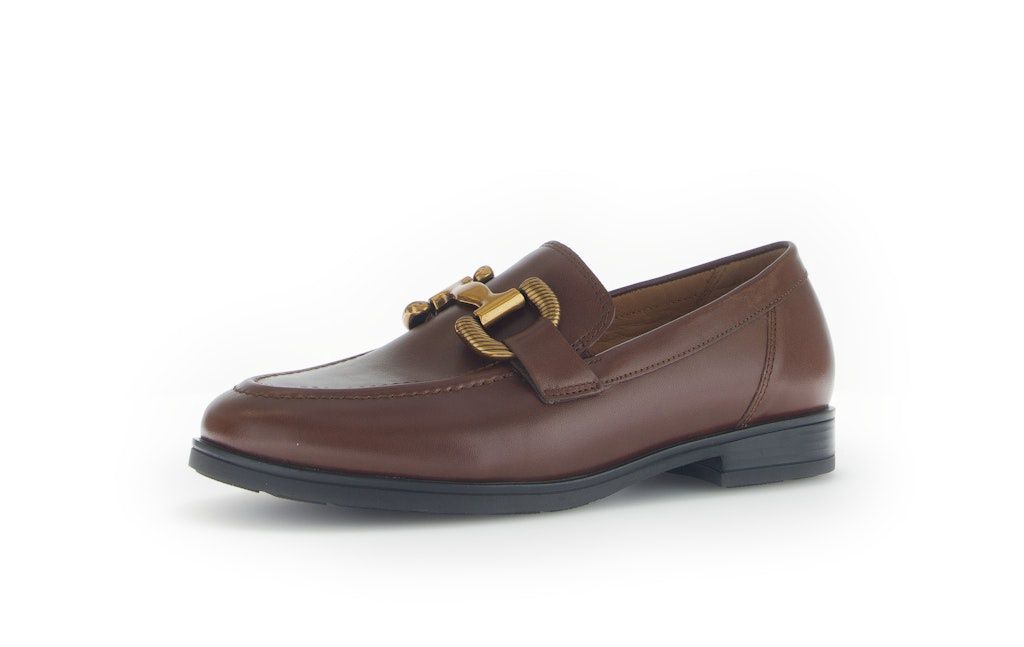 Block Heel Leather Loafer in Brown