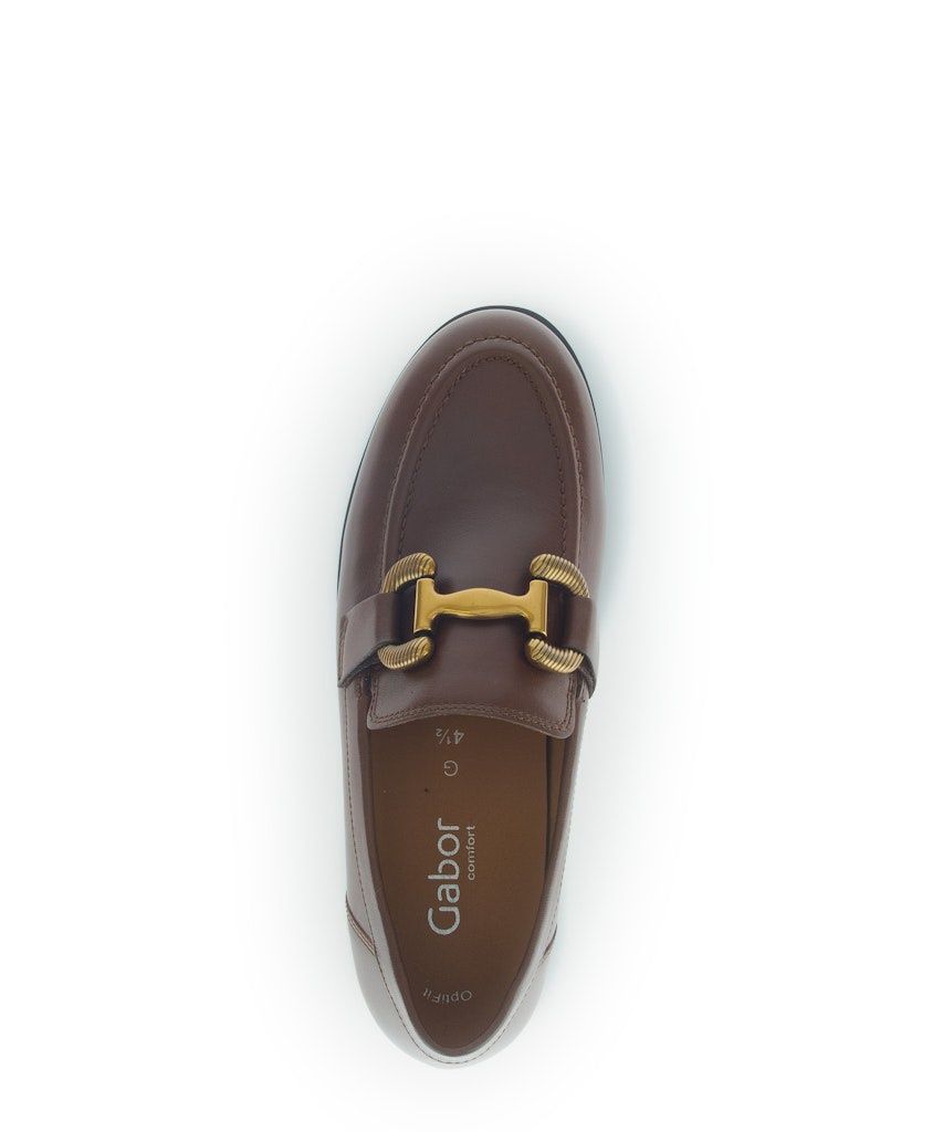Block Heel Leather Loafer in Brown