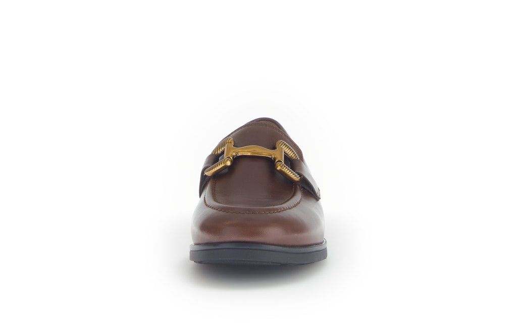 Block Heel Leather Loafer in Brown