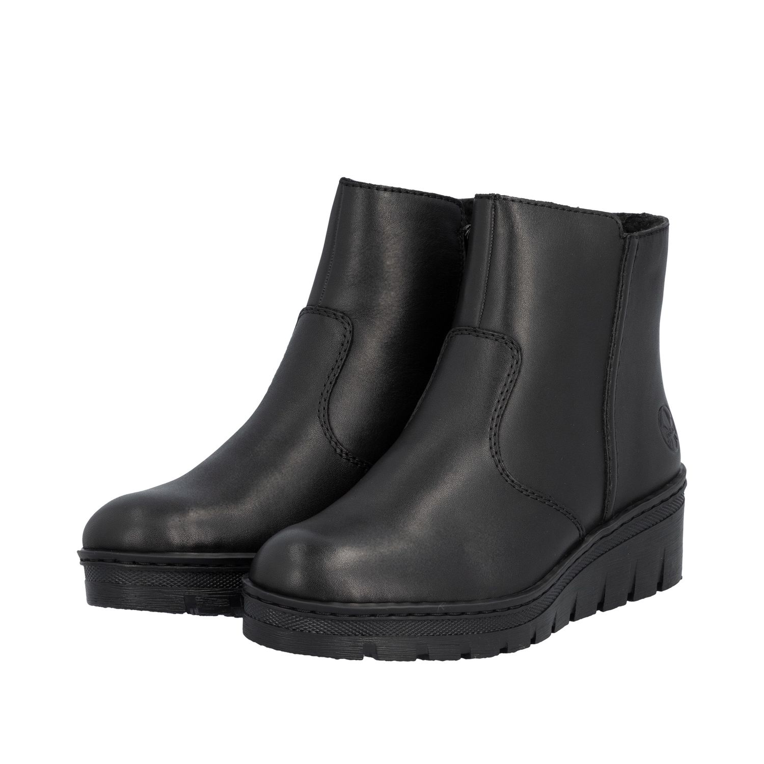 Wedge Heel Boots with Zipper in Black