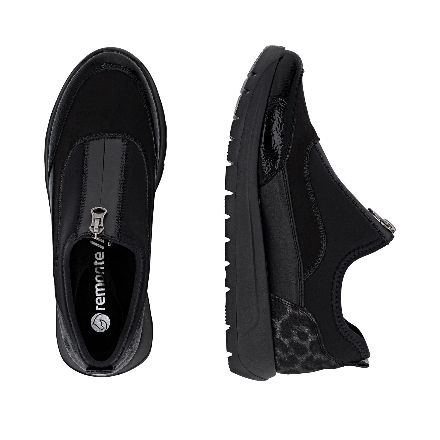 Suede Shoes with Front Zipper in Black