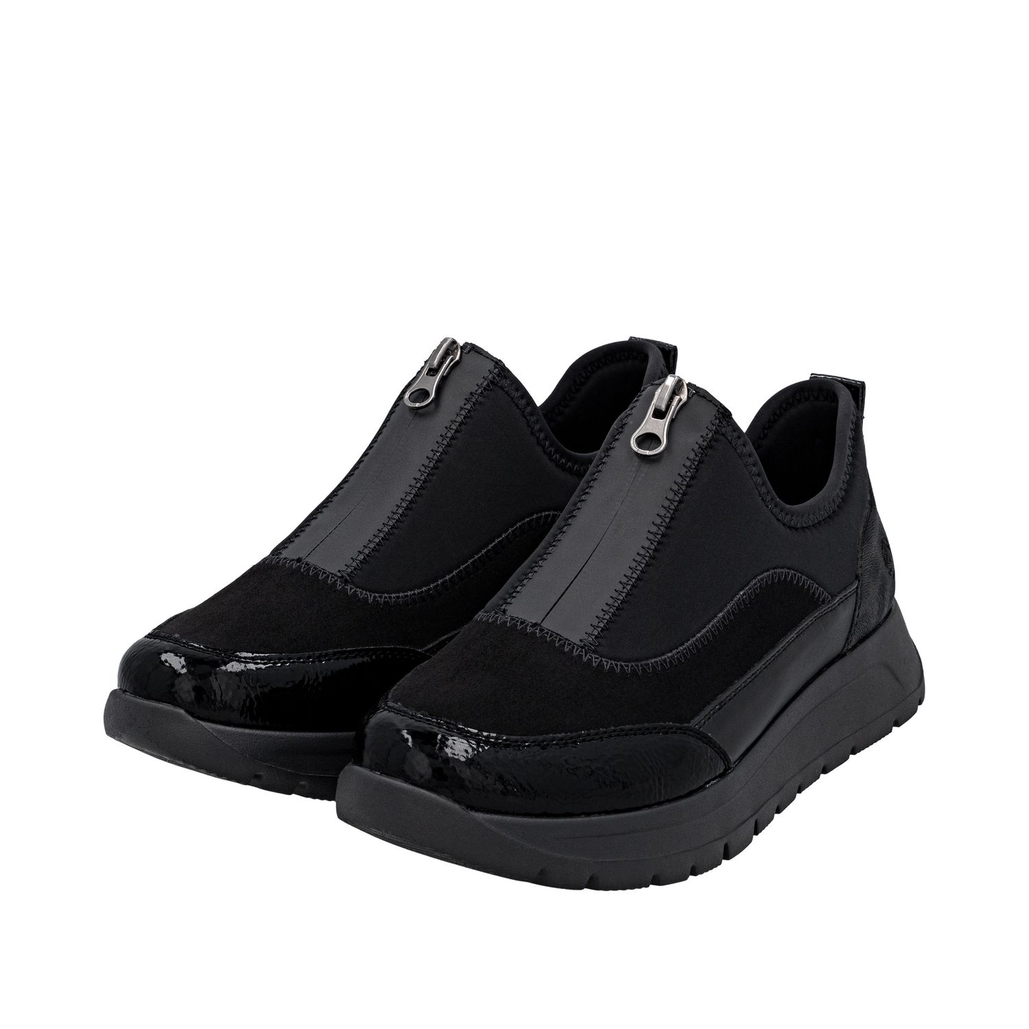 Suede Shoes with Front Zipper in Black