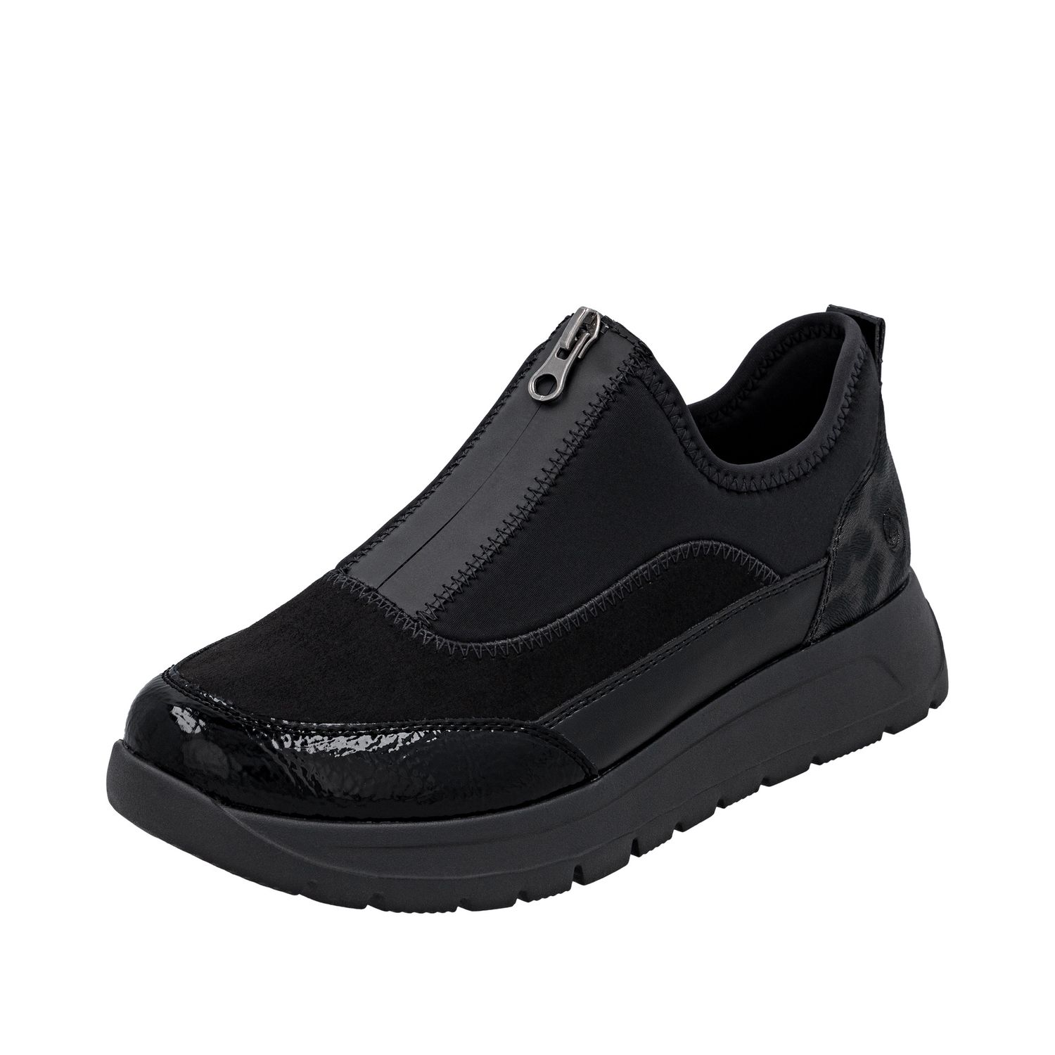 Suede Shoes with Front Zipper in Black