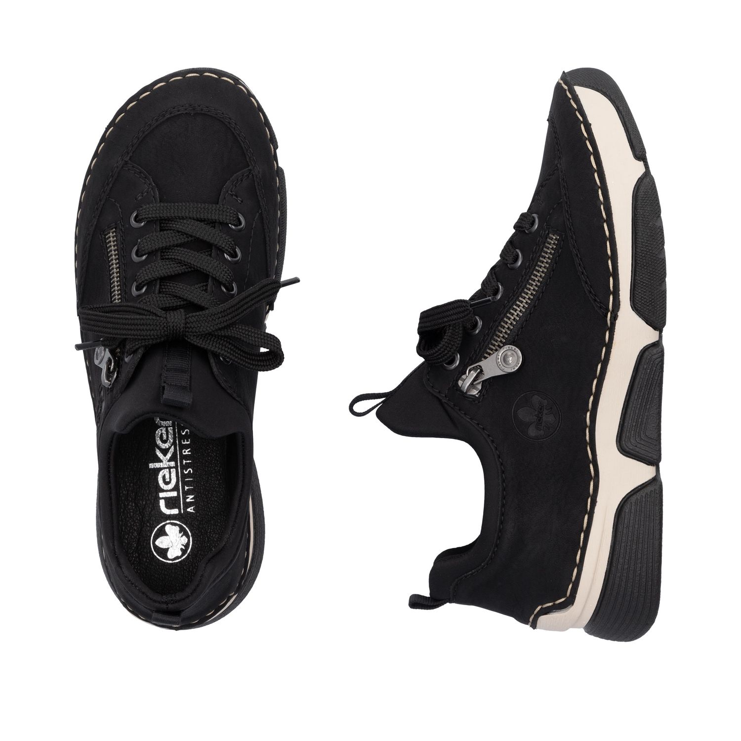 Leather Sneakers with Zipper in Black
