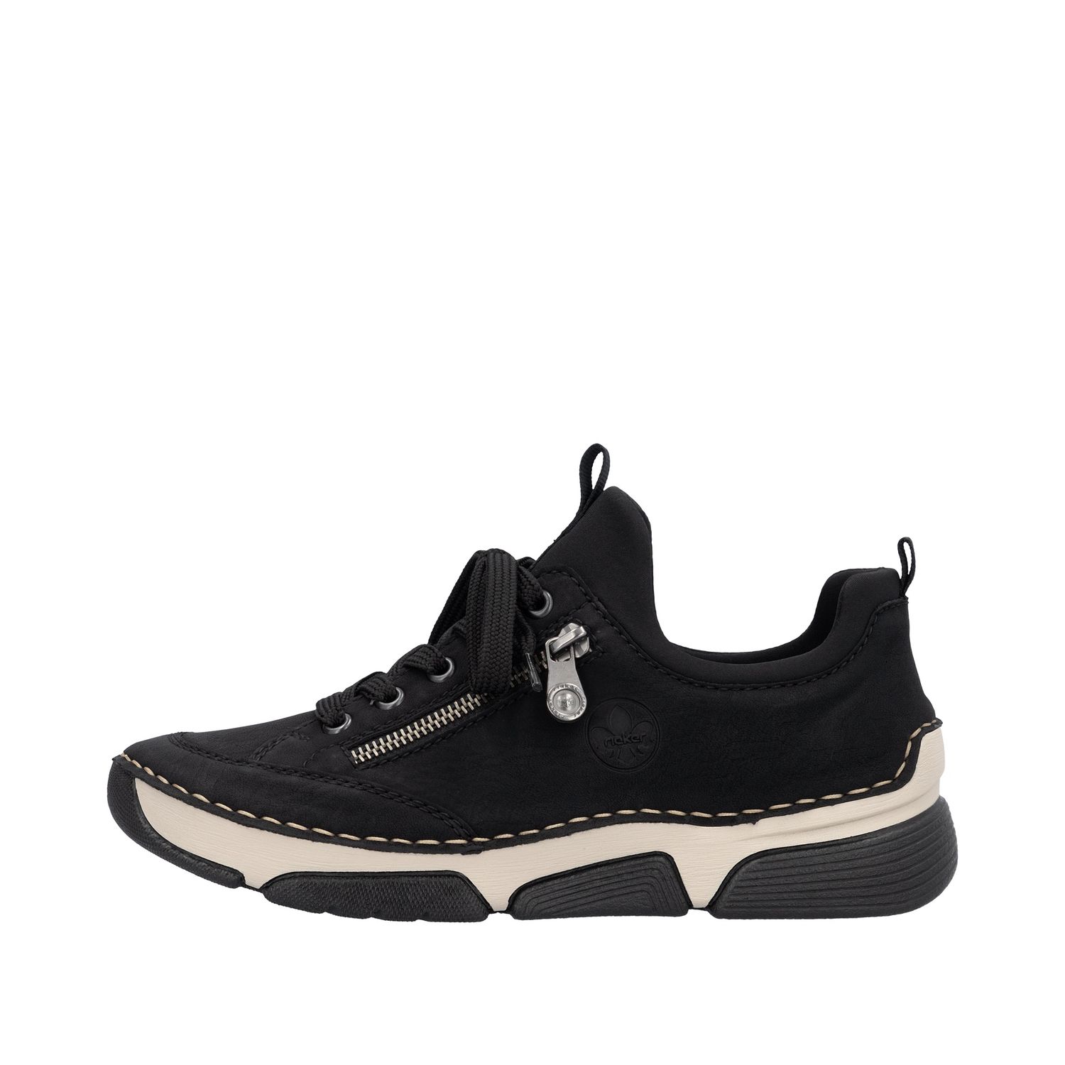 Leather Sneakers with Zipper in Black