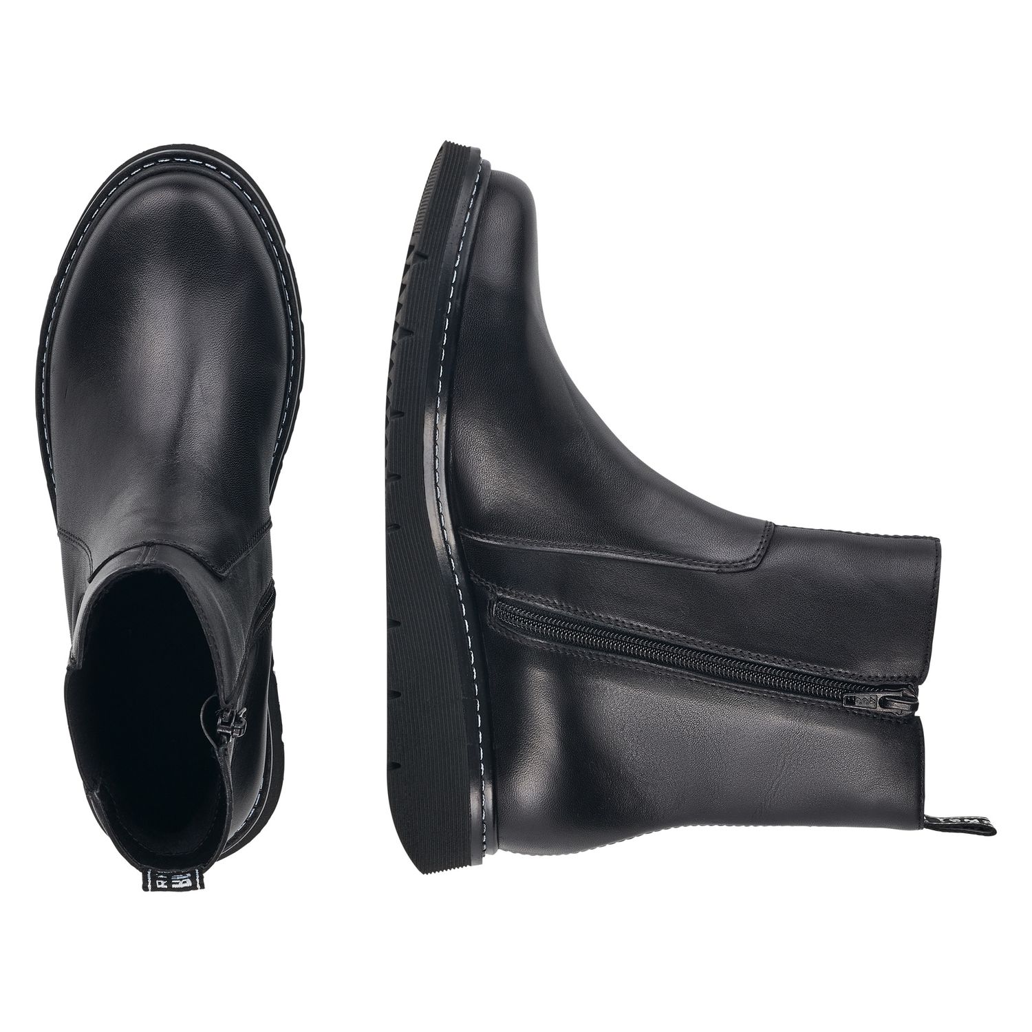 Leather Ankle Boots with Side Zipper in Black