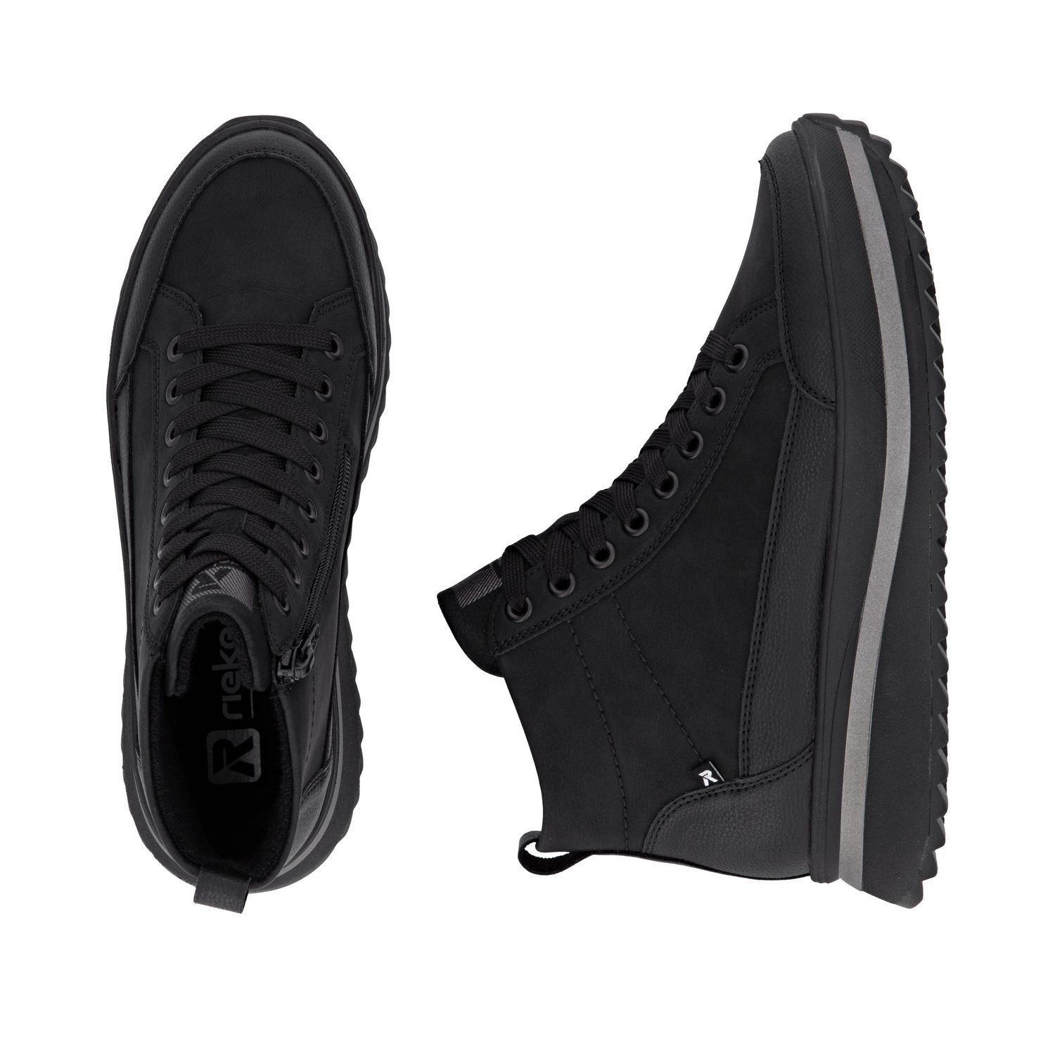 Laced Ankle Leather Boots in Black