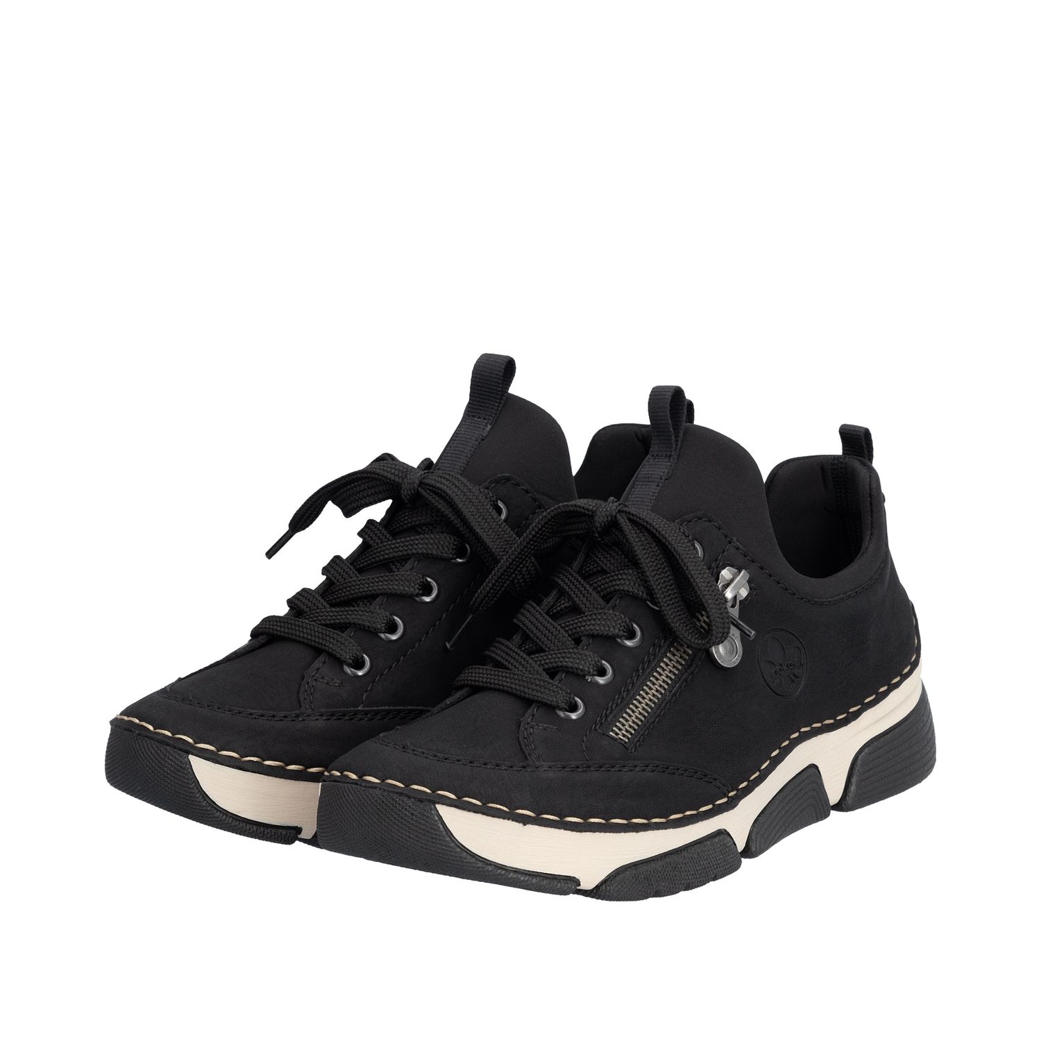 Leather Sneakers with Zipper in Black