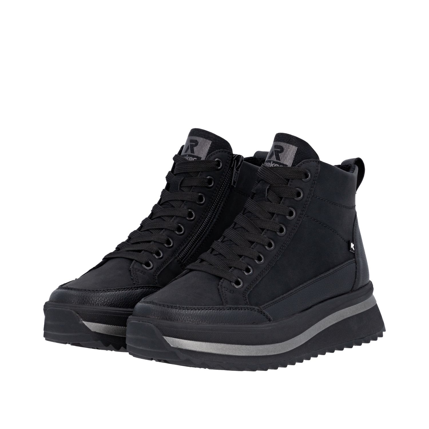 Laced Ankle Leather Boots in Black