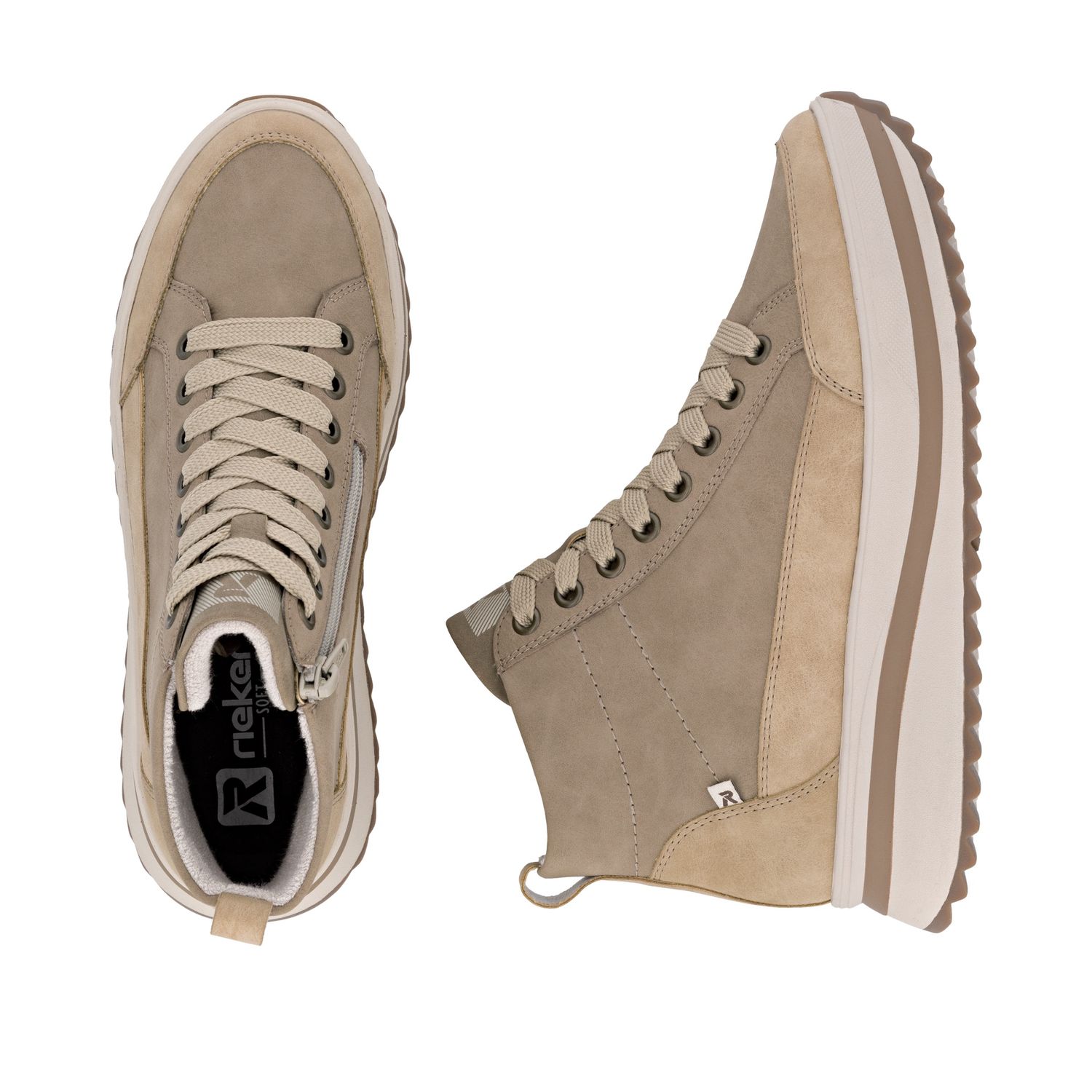 Lace-Up Leather Boots in Beige