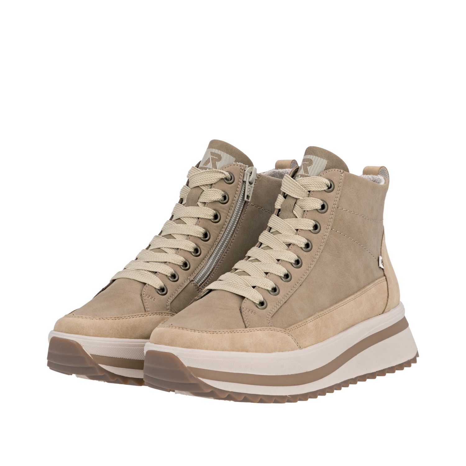 Lace-Up Leather Boots in Beige