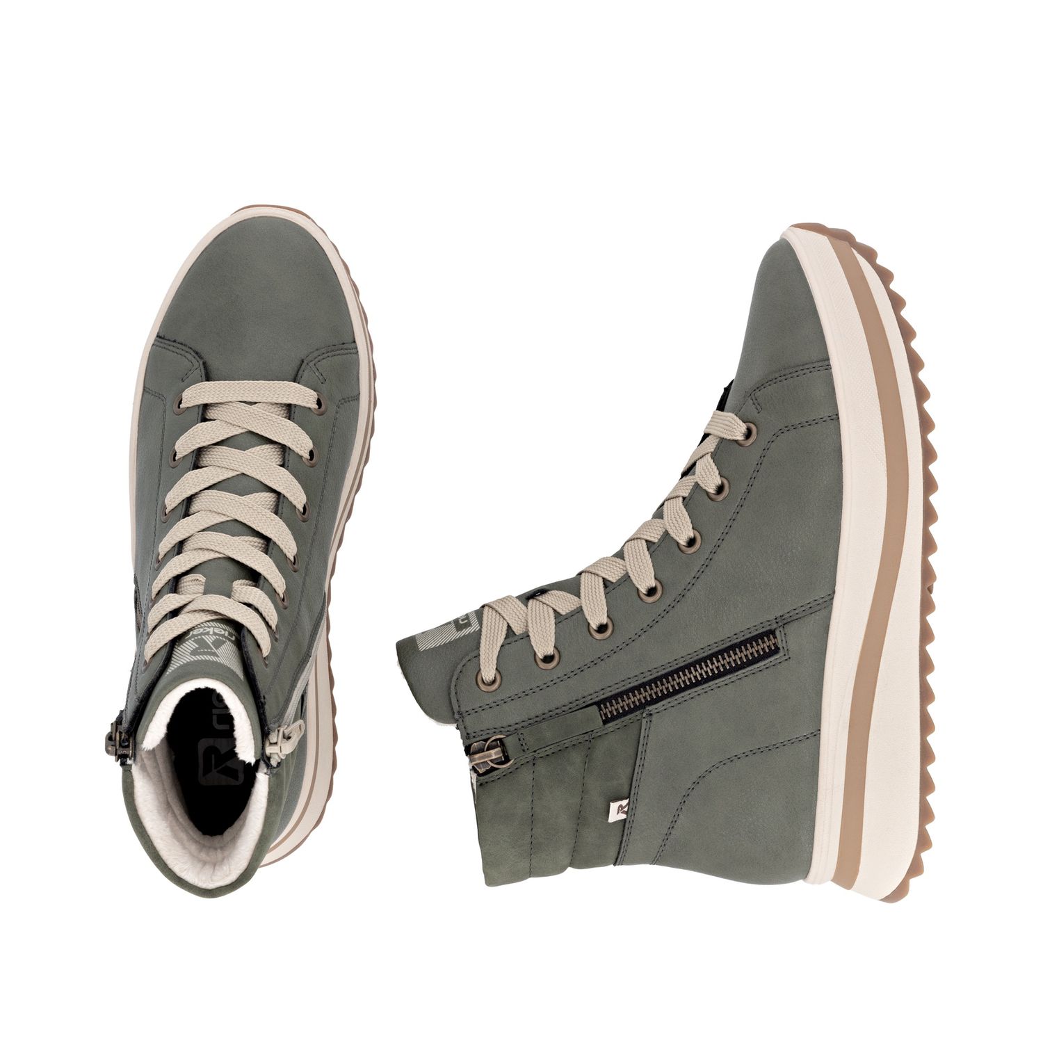 Lace-Up Boots with Zipper in Green