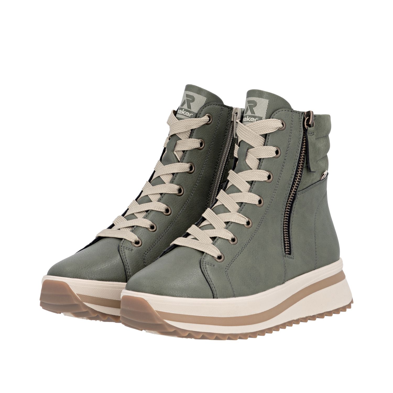 Lace-Up Boots with Zipper in Green