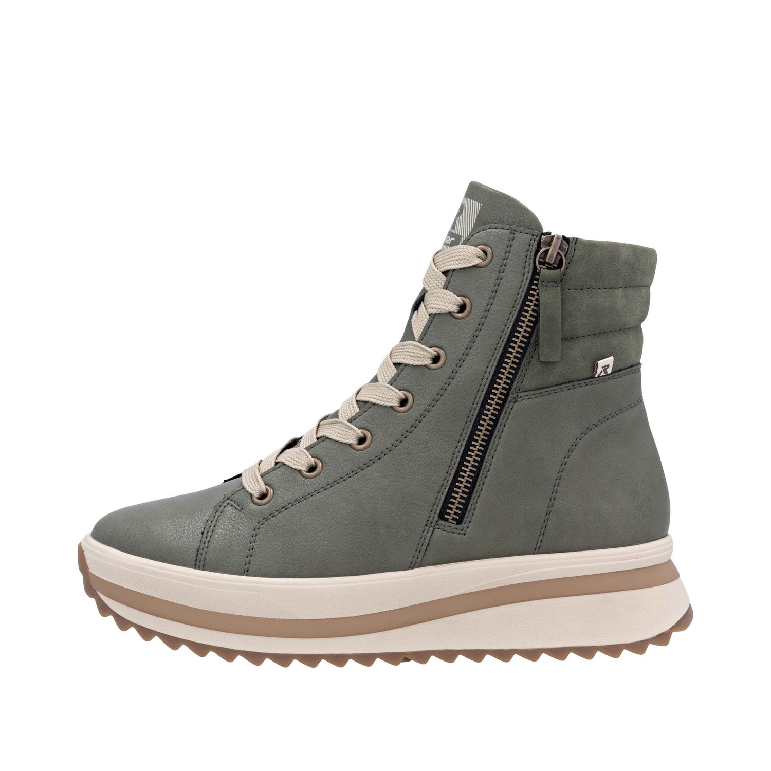Lace-Up Boots with Zipper in Green
