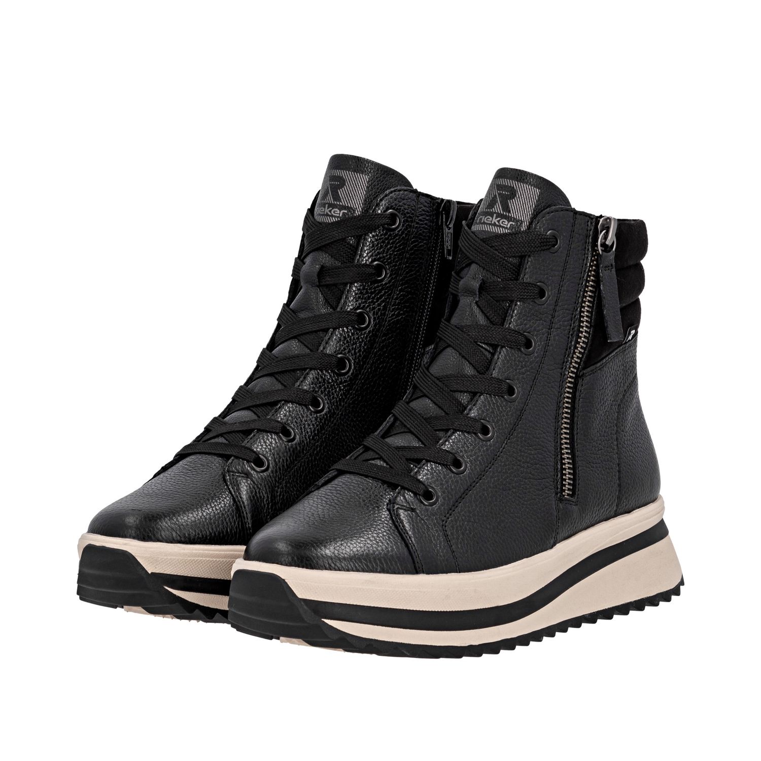Lace-Up Boots with Zipper in Black