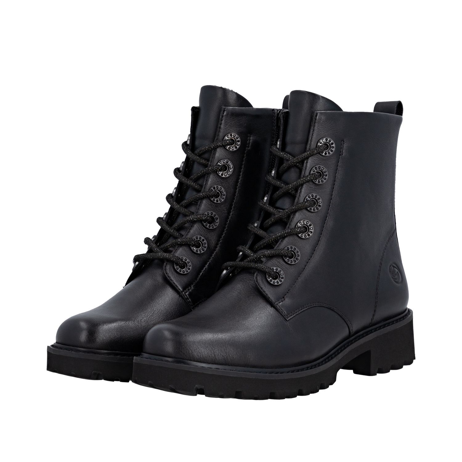 Lace-Up Ankle Boots with Shiny Details in Black