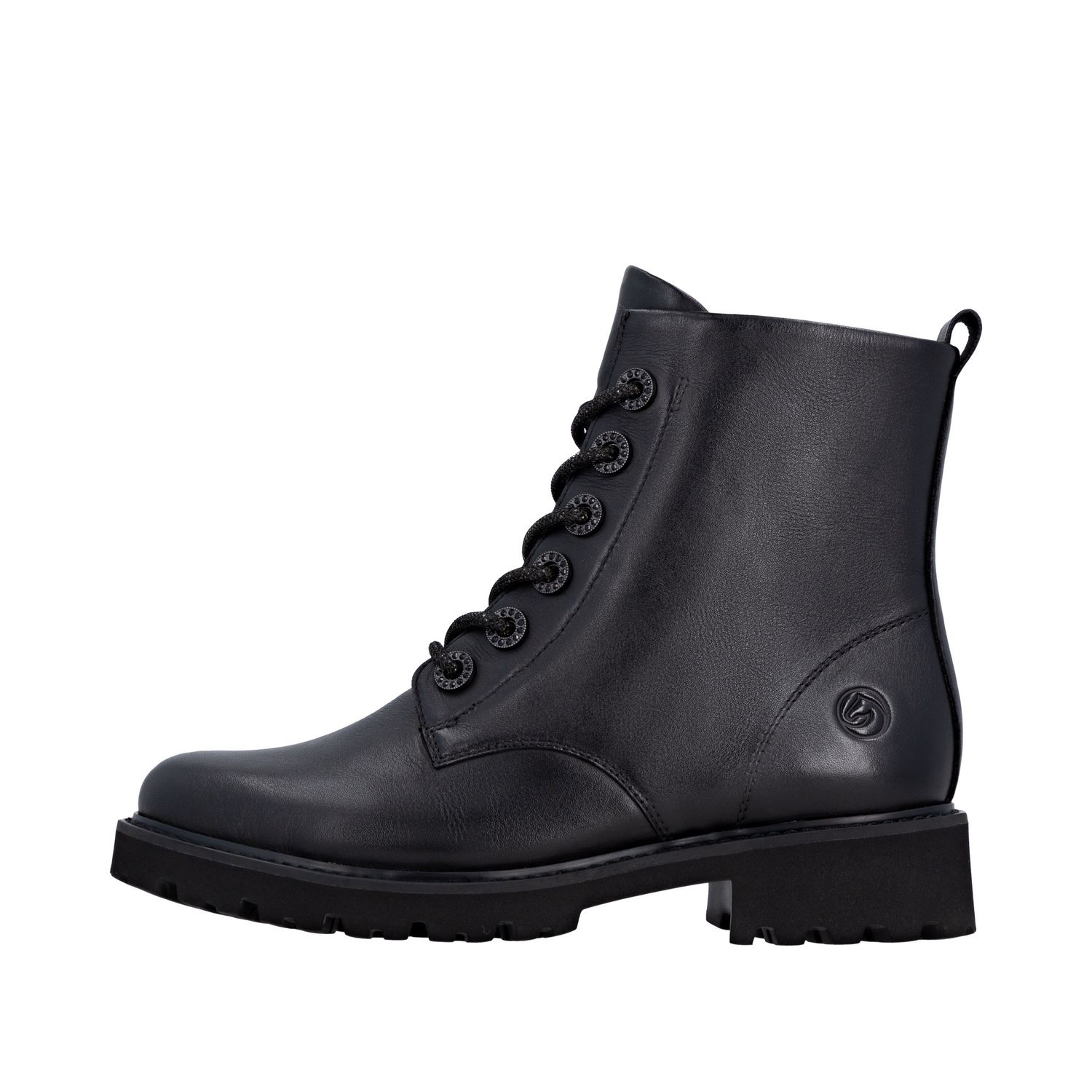 Lace-Up Ankle Boots with Shiny Details in Black