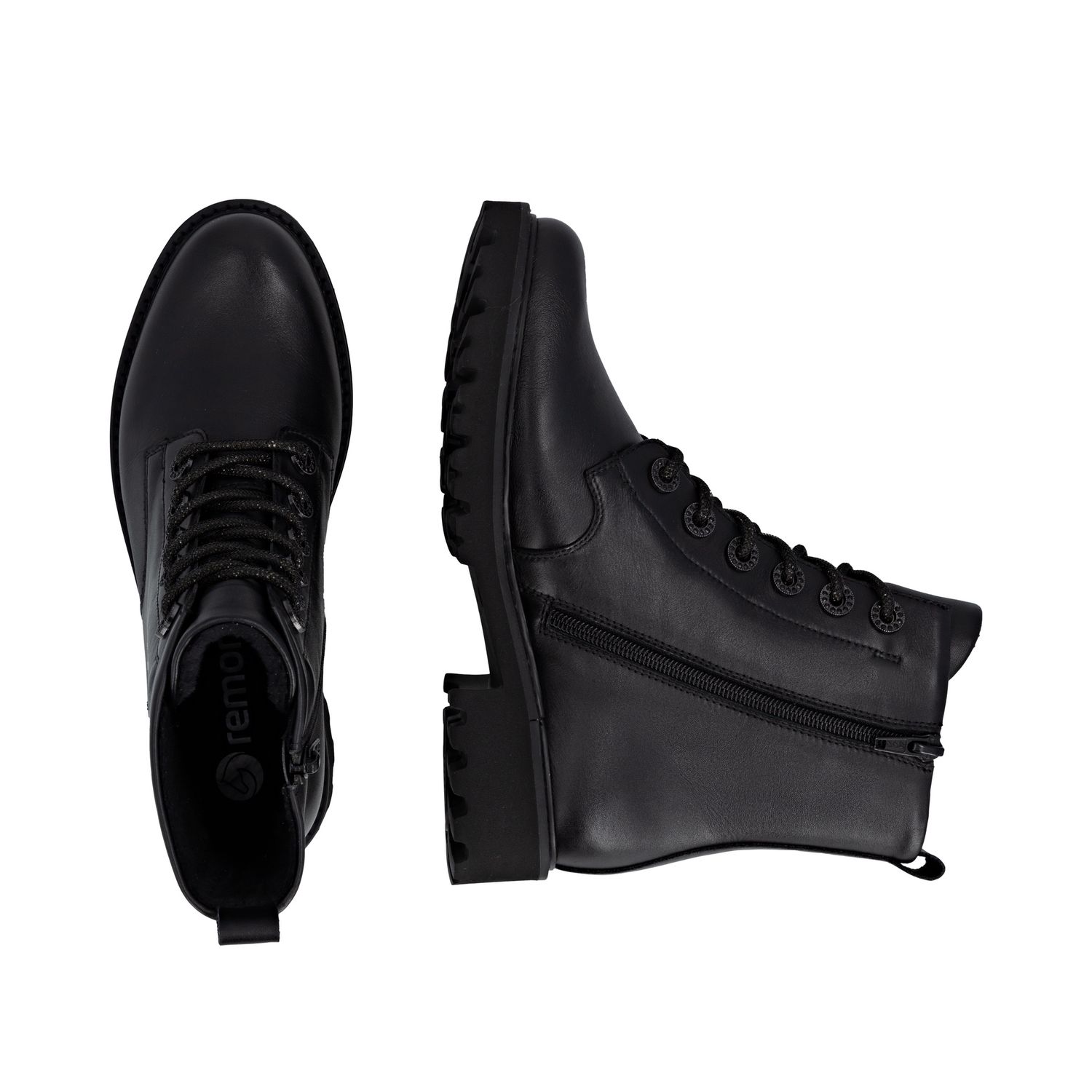 Lace-Up Ankle Boots with Shiny Details in Black