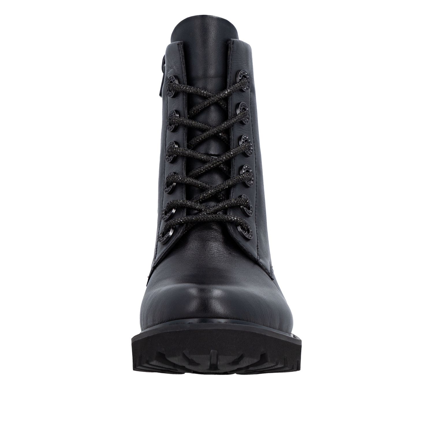 Lace-Up Ankle Boots with Shiny Details in Black