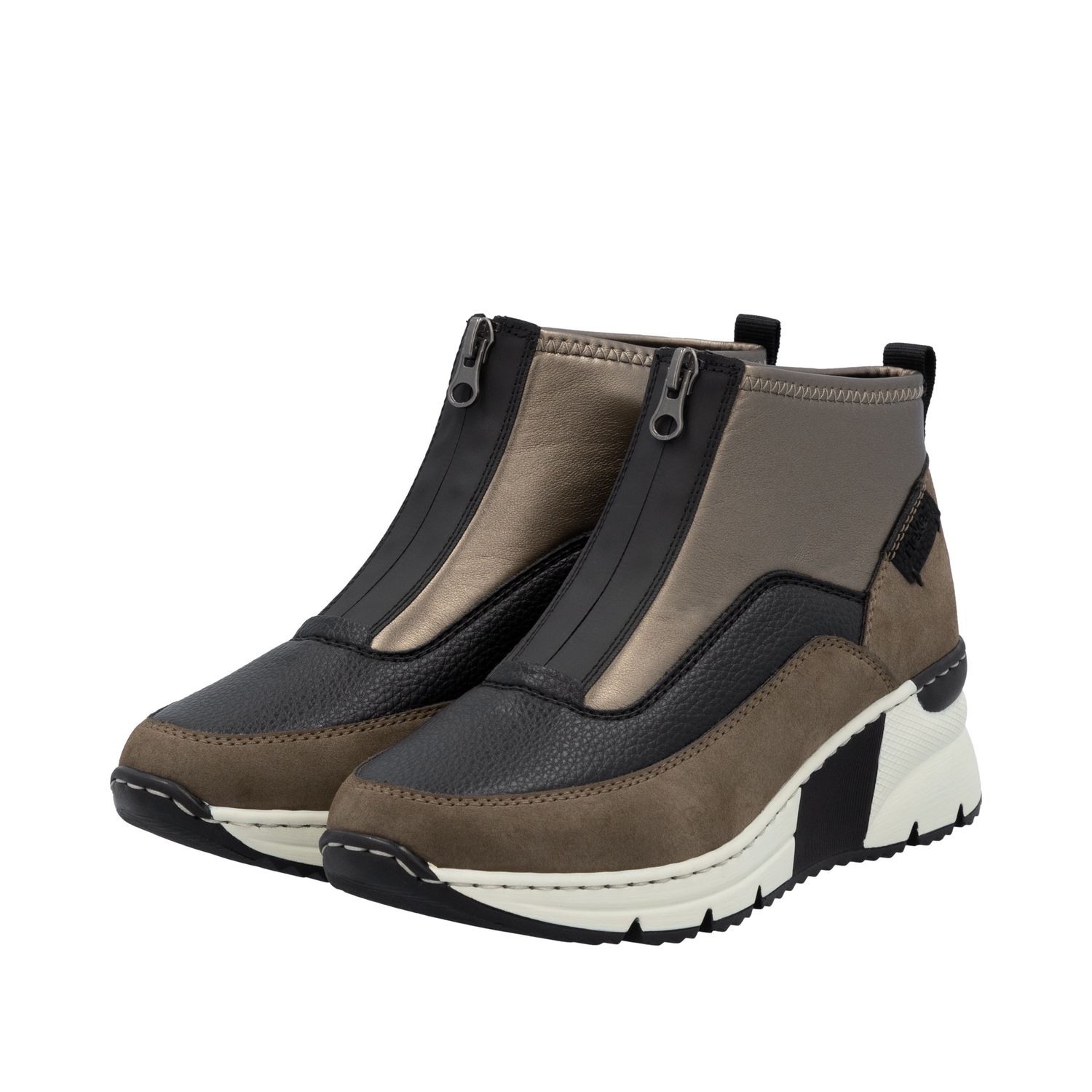 Ankle Boots with Front Zipper in Brown