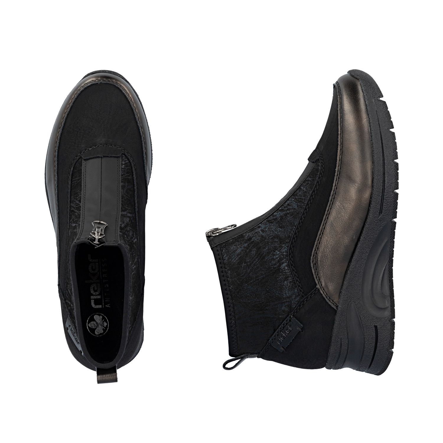 Wedge Ankle Boots with Front Zipper in Black