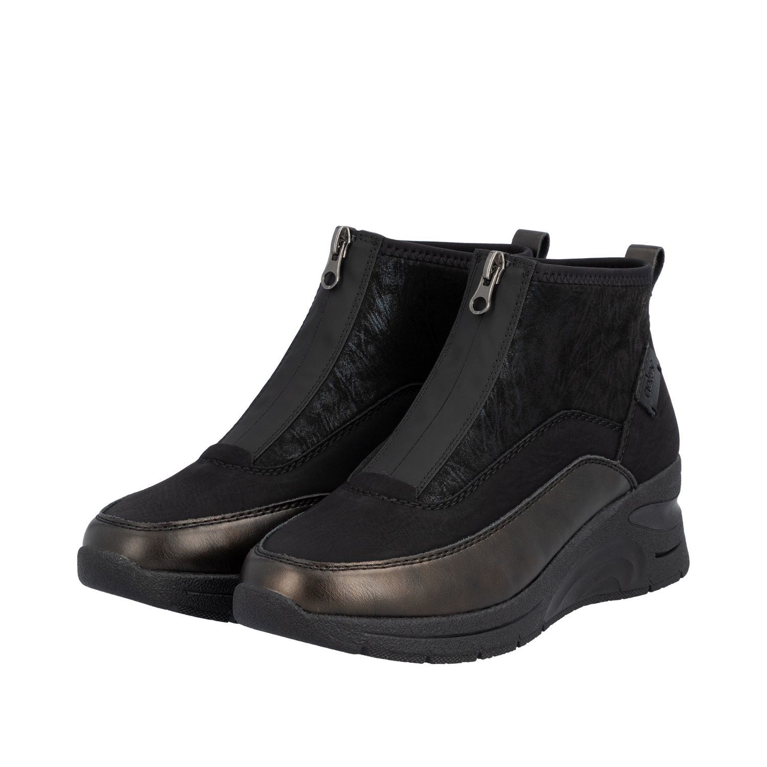 Wedge Ankle Boots with Front Zipper in Black