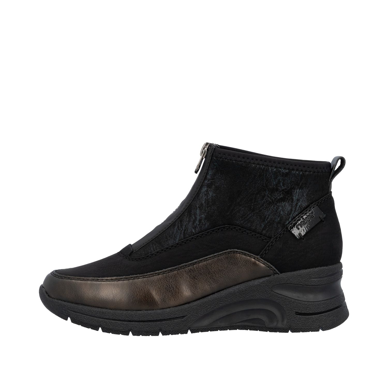 Wedge Ankle Boots with Front Zipper in Black