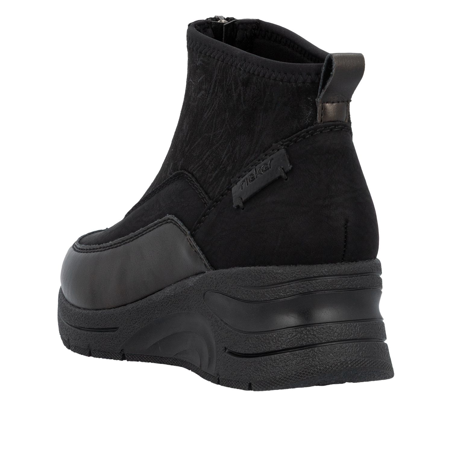 Wedge Ankle Boots with Front Zipper in Black