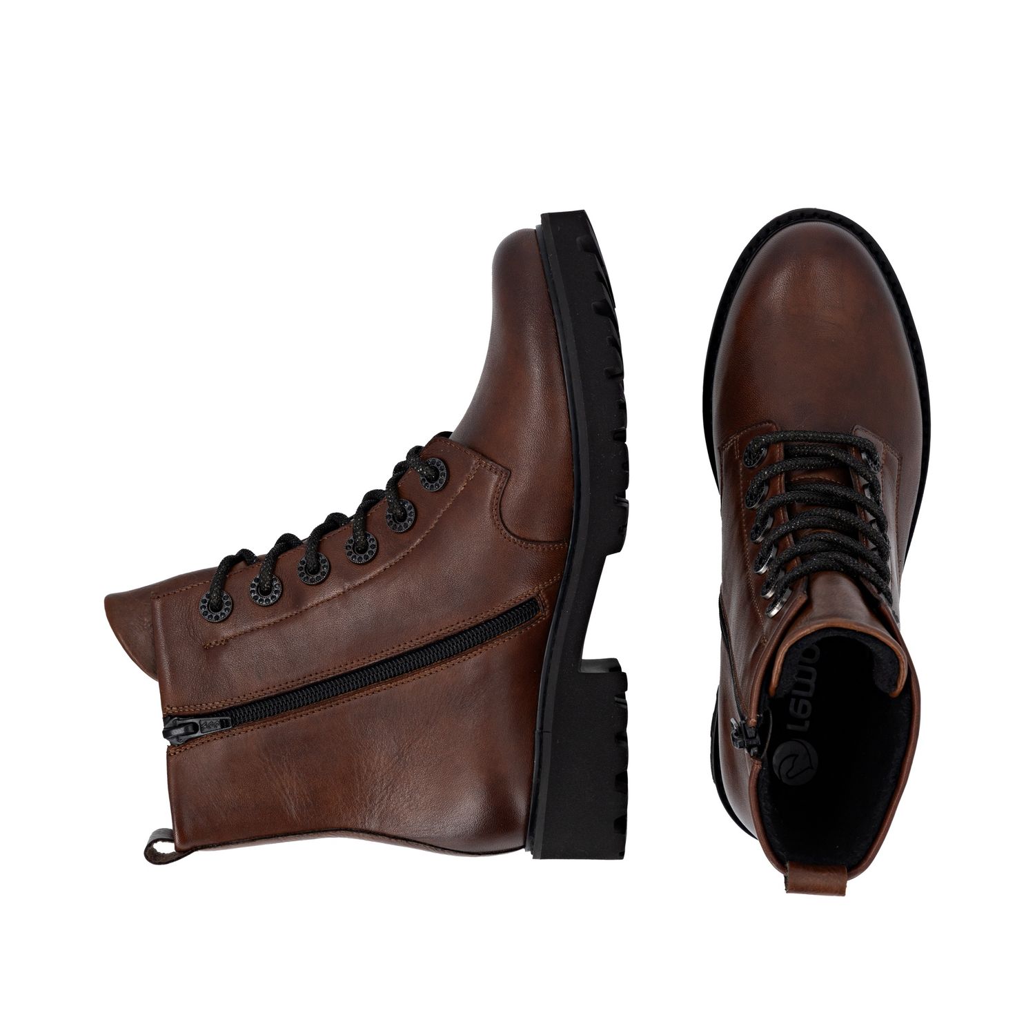 Lace-Up Ankle Boots with Shiny Details in Brown