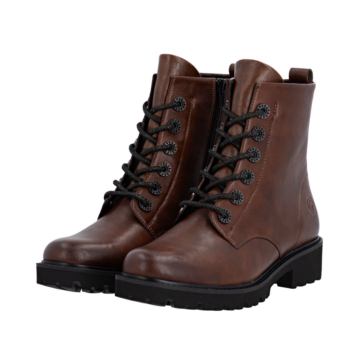 Lace-Up Ankle Boots with Shiny Details in Brown